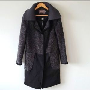 Unique Boiled Wool & Nylon Knee Length Black / Grey Coat Sz M 38